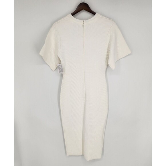 New Herve Leger Ribbed Tee Bodycon Dress Alabaster Contour Coreset Knit Medium - Picture 4 of 6